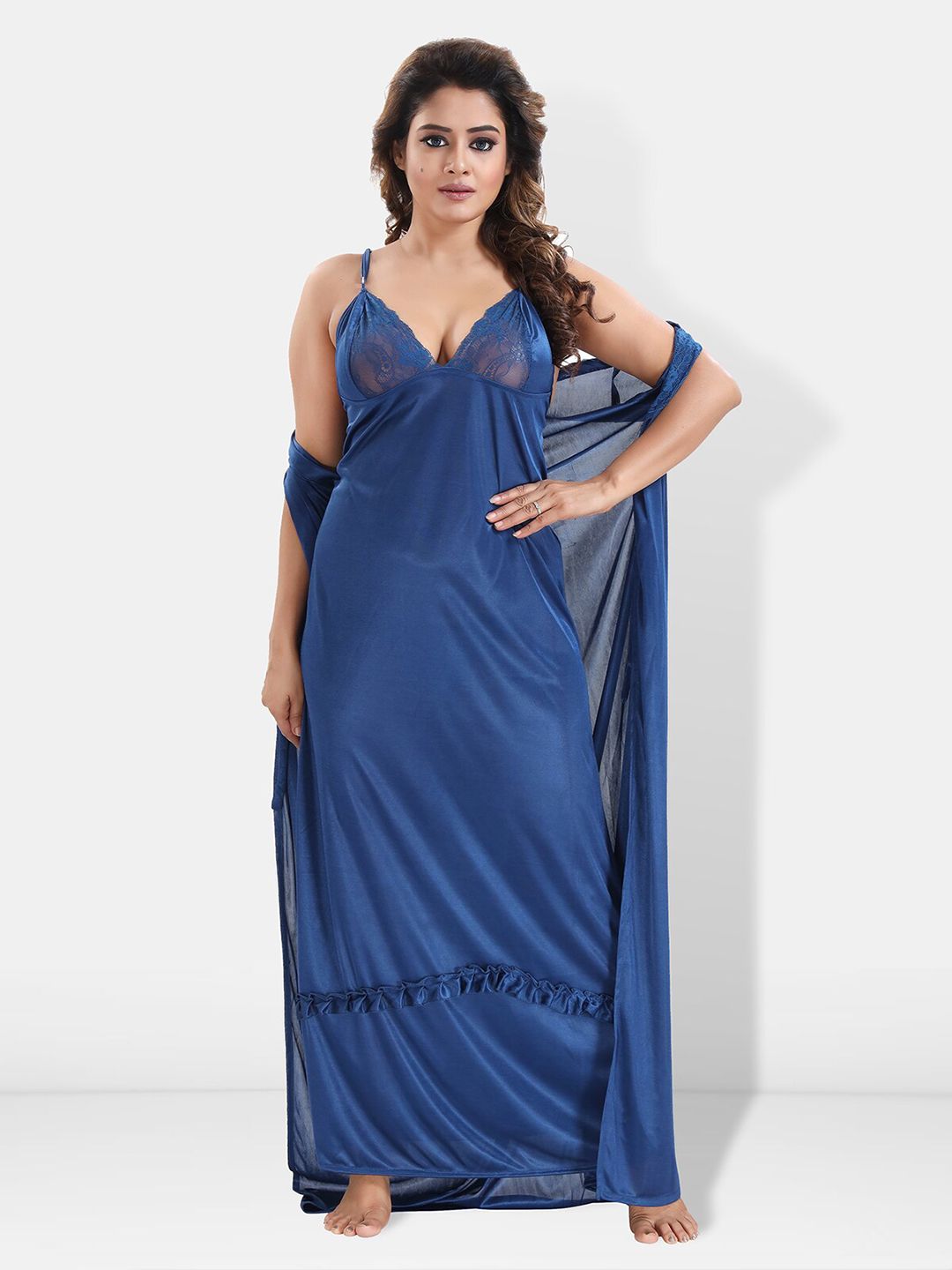 Be You 6 Pieces Satin Maxi Nightdress Set With Robe And Lingerie Set