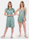 Be You Solid Lace Details Satin Nighty with Robe