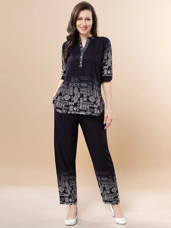 Black Geometric Tunic Co-ord Set