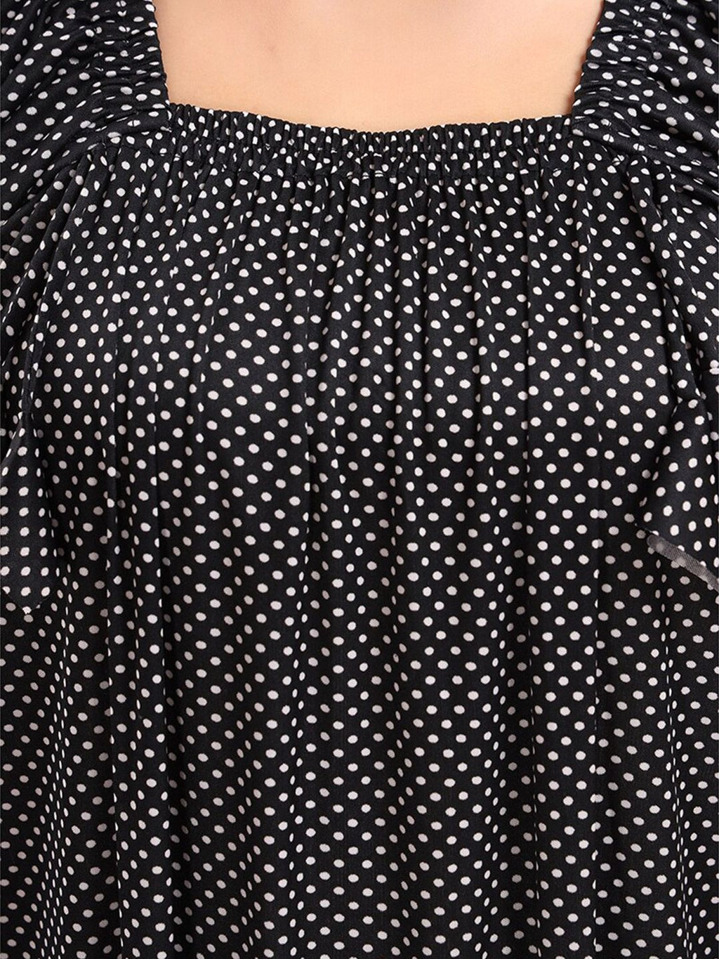 Polka Dots Printed Square Neck Satin Maxi Nightdress