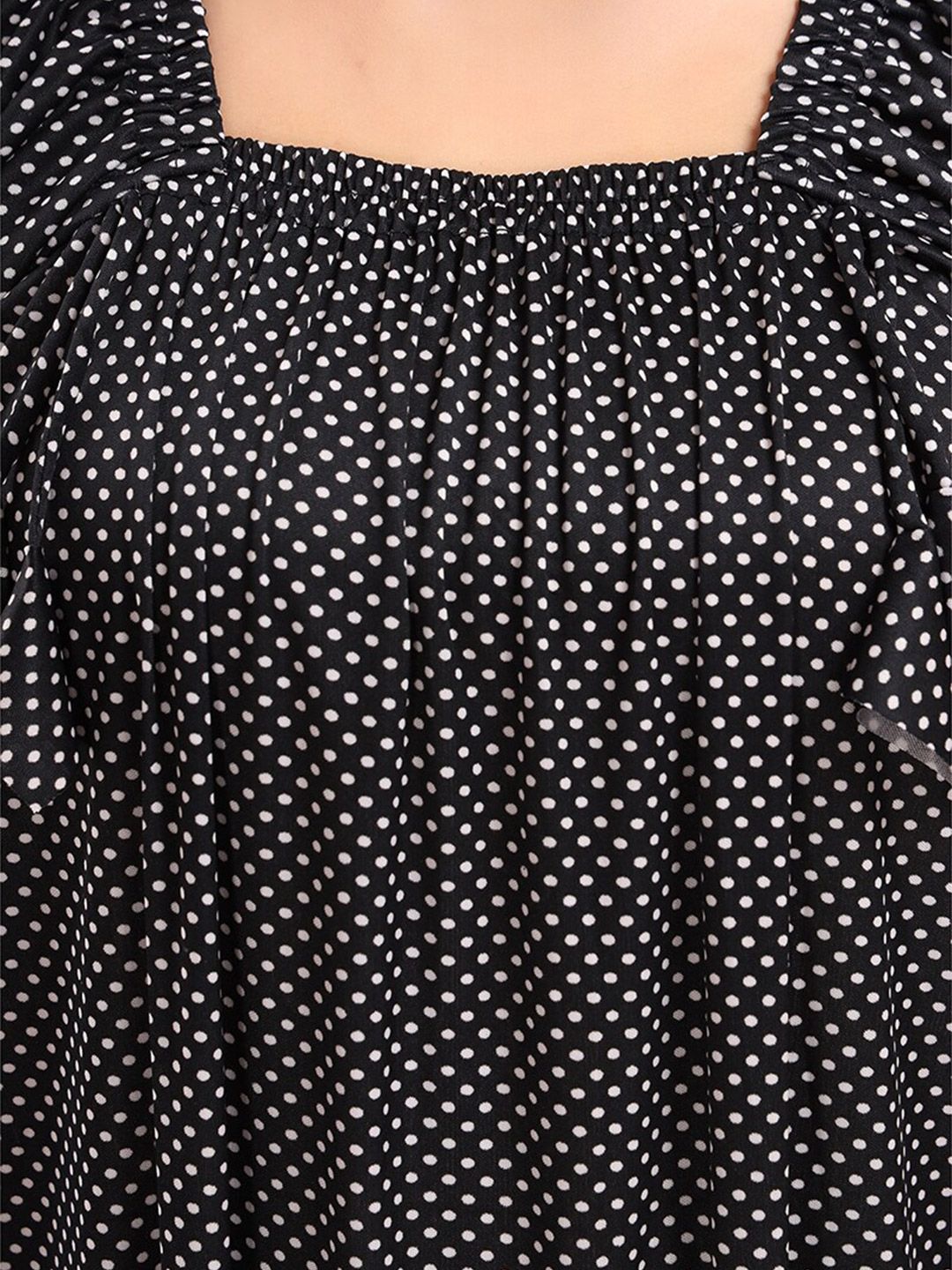 Polka Dots Printed Square Neck Satin Maxi Nightdress