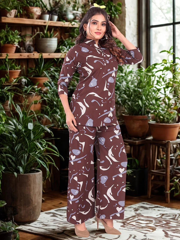 Women's Printed Mandarin Collar Tunic & Trouser Co-ord Set
