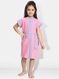 Be You Two-Tone Pink Solid Cotton Drawstring Knee Length Bath Robe