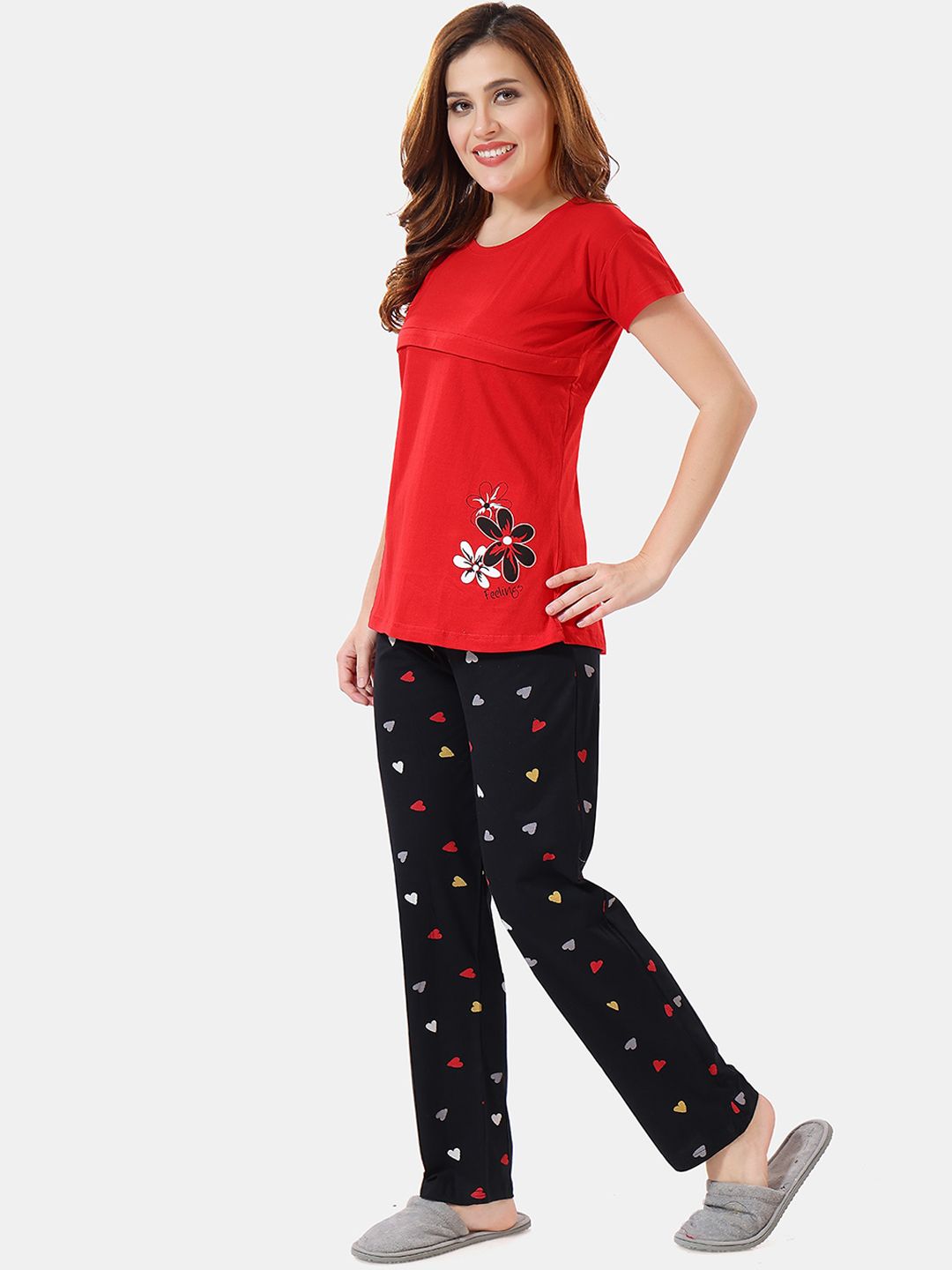 Floral Printed Shirt And Pyjama Night Suit Set