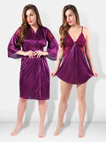 Be You Solid Lace Details Satin Nighty with Robe