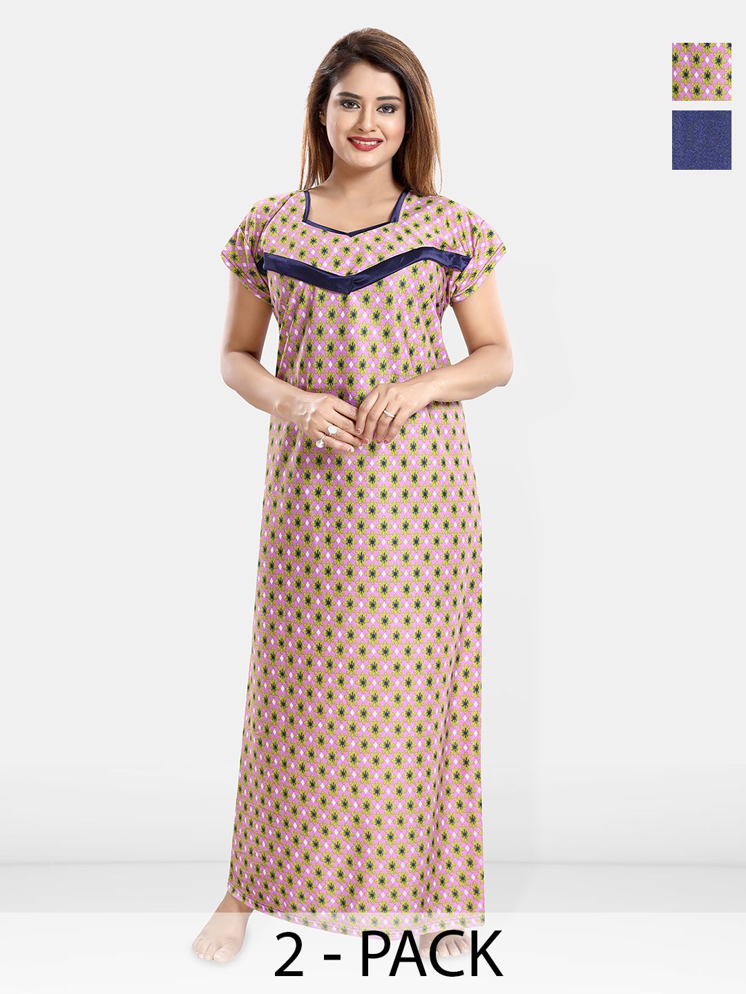 Be You Women Pack Of 2 Printed Maxi Nightdress