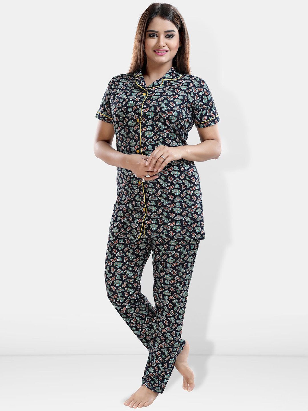 Be You Ethnic Motifs Printed Shirt With Pyjamas