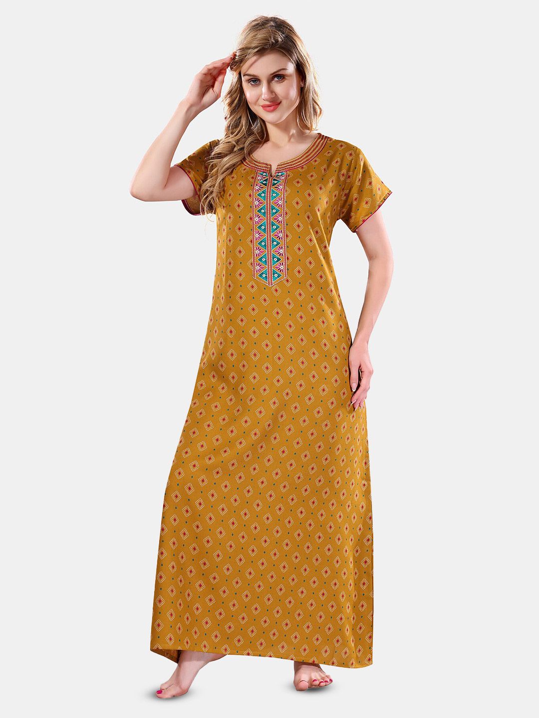 Be You Ethnic Motifs Printed Maxi Nightdress
