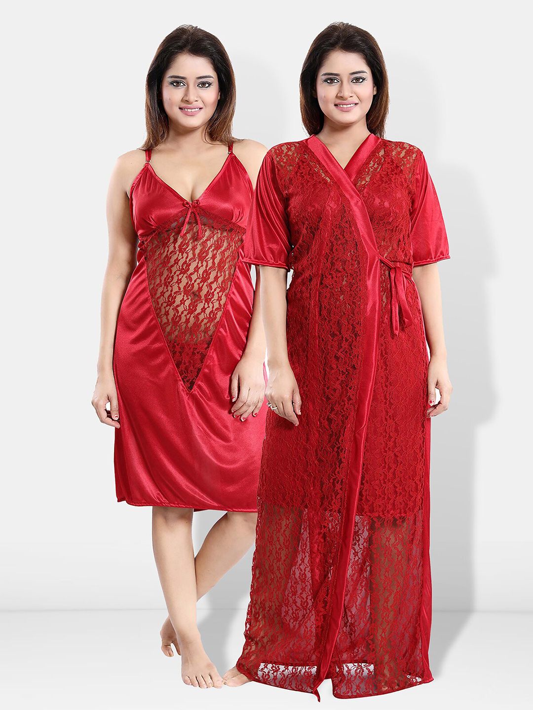 Be You Self Design V-Neck Maxi Nightdress with Robe