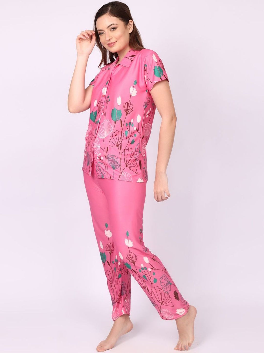 Women Floral Printed Top & Pyjama Night suit