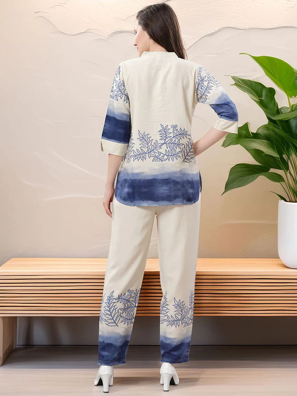 Beige & Indigo Tunic Co-ord Set