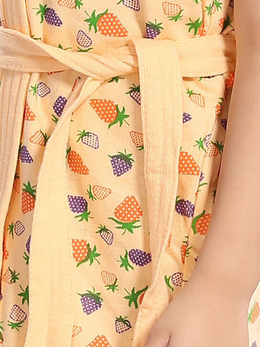 Strawberry Print Cream Conversational Cotton Drawstring Knee Length Bath Robe