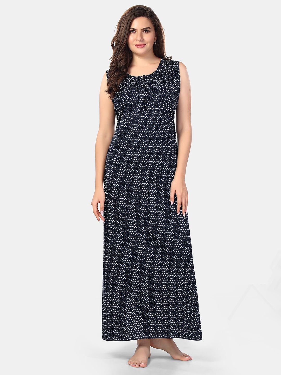 Be You Abstract Printed Sleeveless Maxi Nightdress