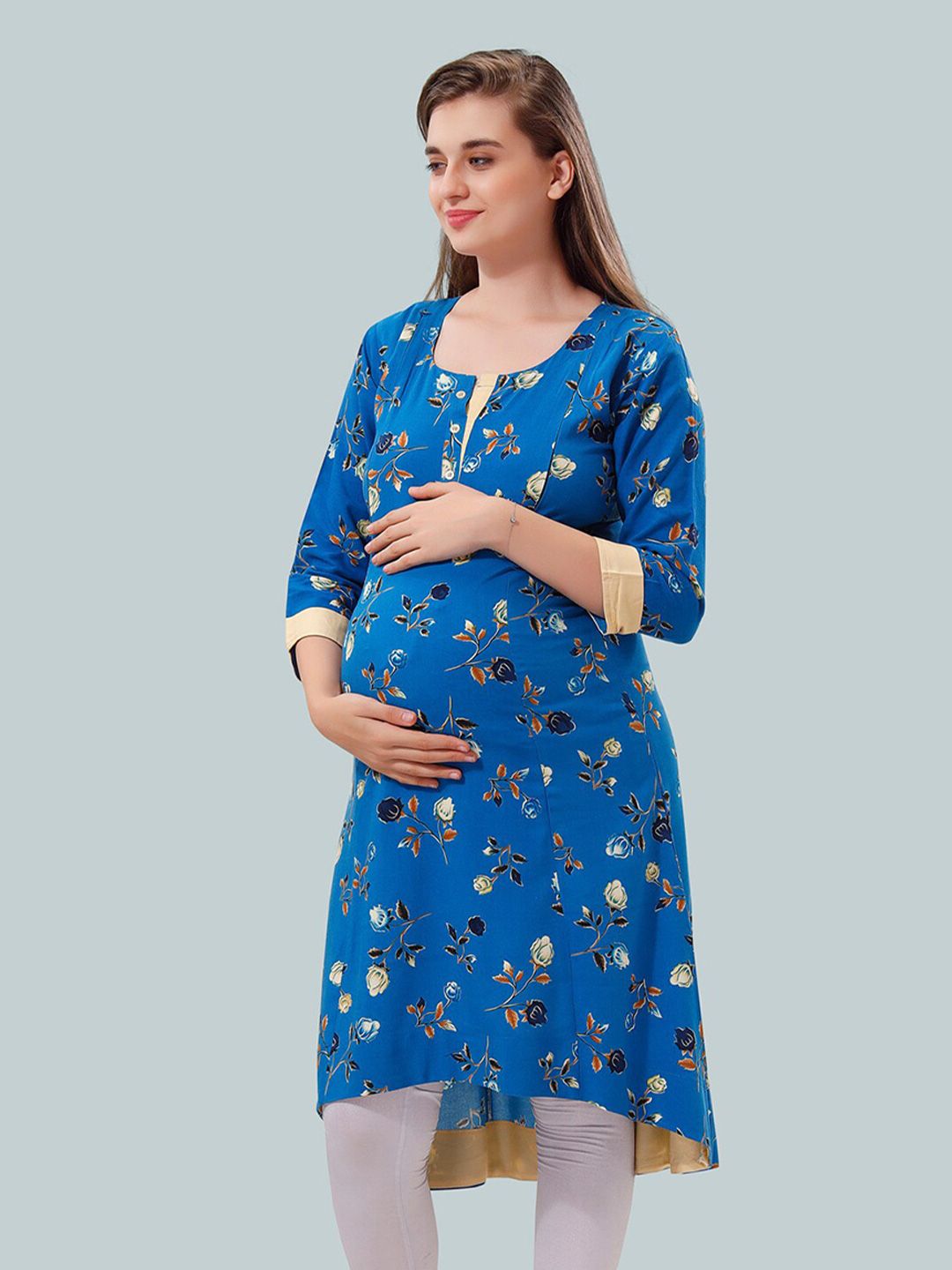 Floral Printed Round Neck Maternity A-Line Kurta