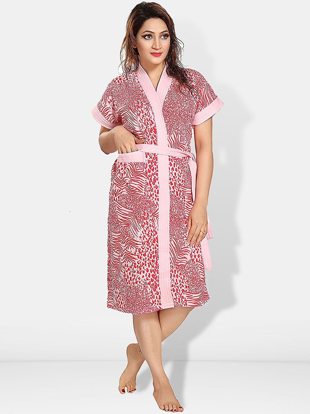 Be You Women Printed Cotton Anti-bacterial Super Soft Bath Robe With Belt