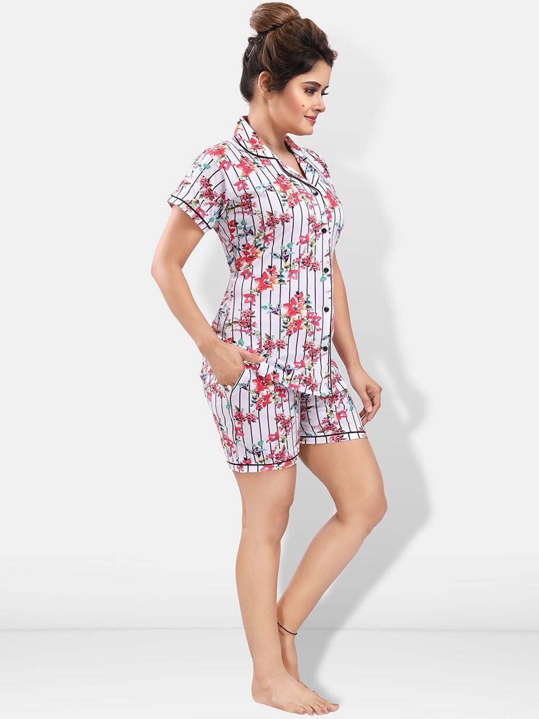 Pack Of 2 Lapel Collar Floral Printed Night Suits