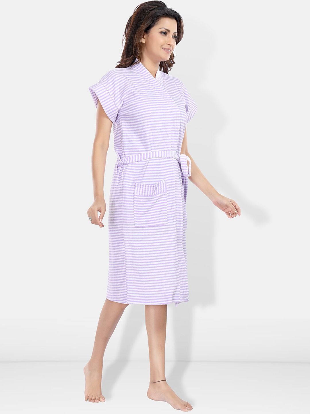 Women Printed Cotton Anti-bacterial Super Soft Bath Robe With Belt