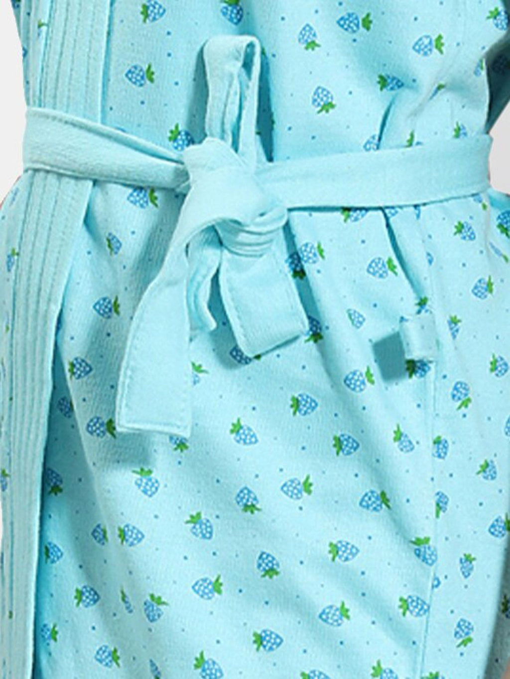 Blue Conversational Cotton Drawstring Knee Length Bath Robe