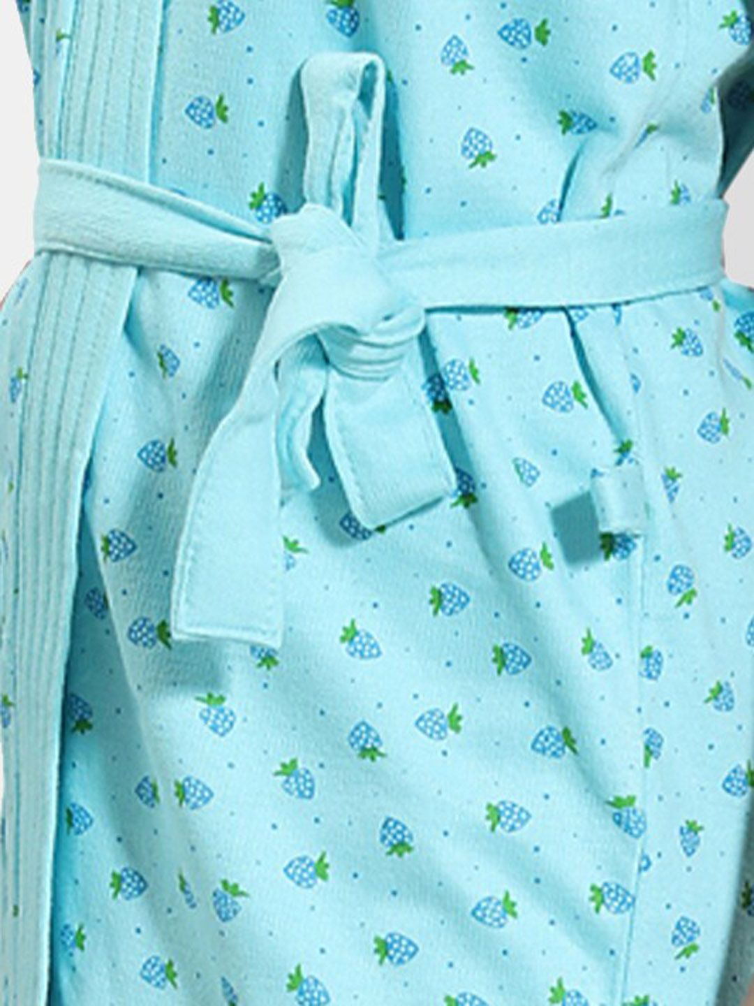 Blue Conversational Cotton Drawstring Knee Length Bath Robe