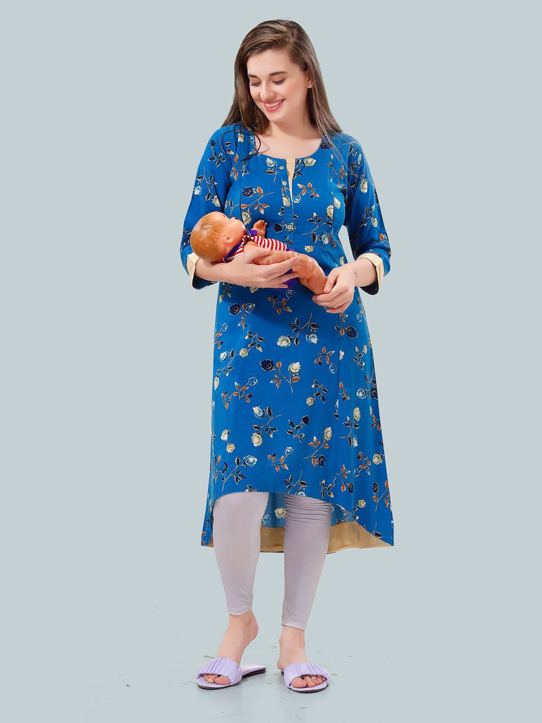 Floral Printed Round Neck Maternity A-Line Kurta