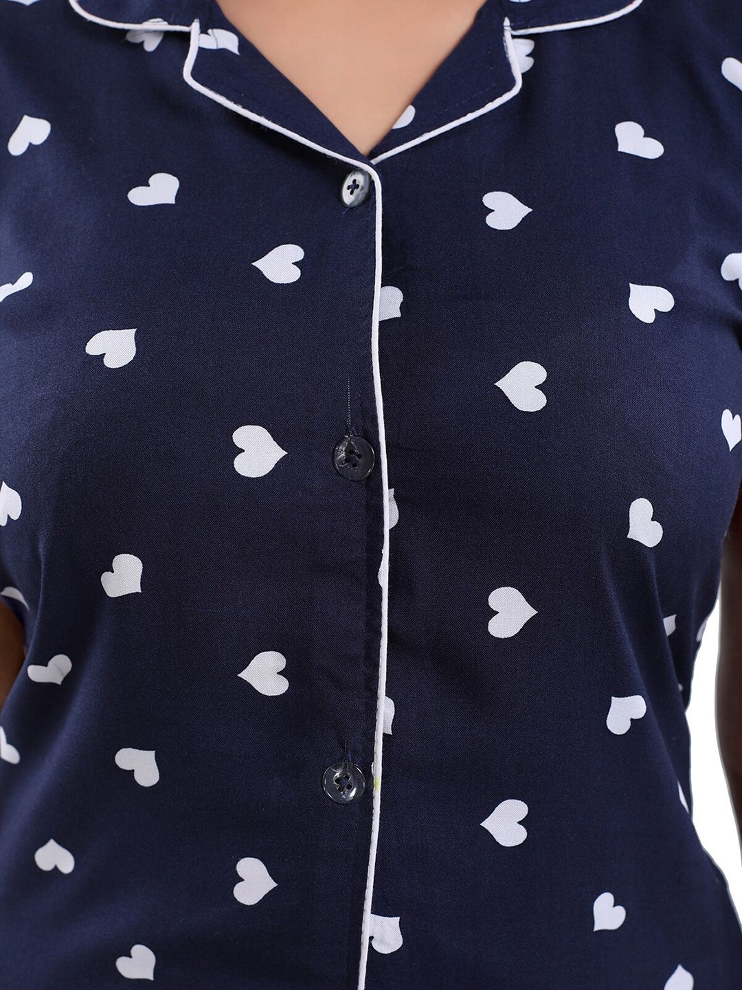 Women Navy Graphic Printed Night suit