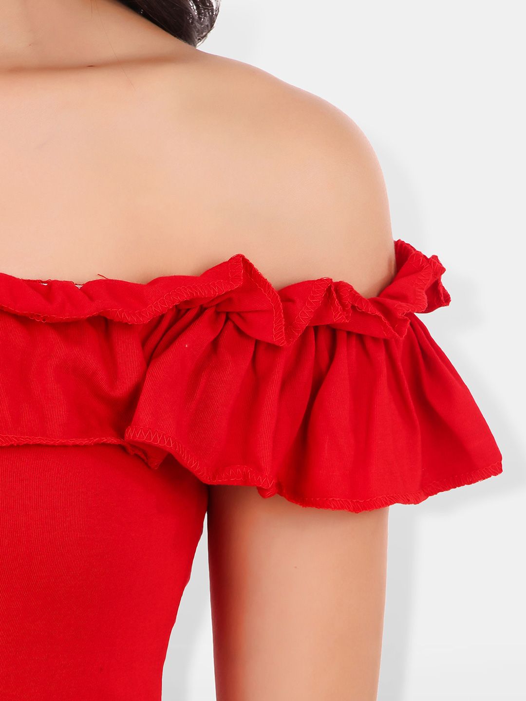 Off-Shoulder Ruffles Cotton Bardot Crop Top