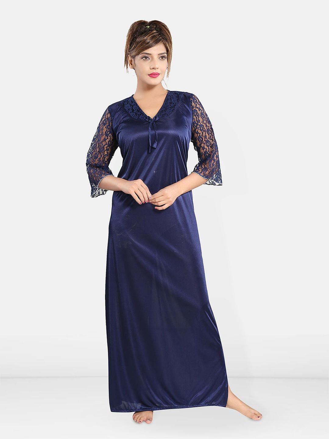 Be You Solid Satin Night Gowns For Women Maxi Nightdress