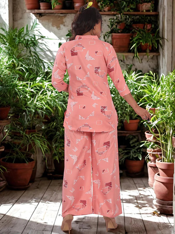 Peach Geometric Co-ord Set