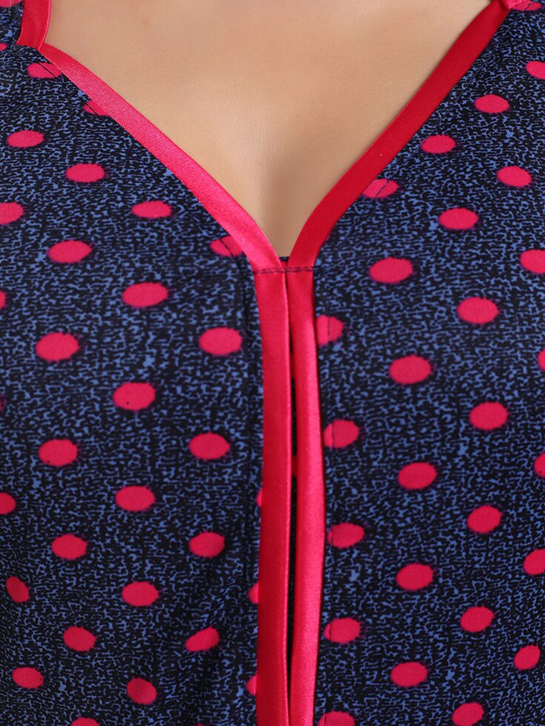 Polka Dot Printed V-Neck Satin Maxi Nightdress