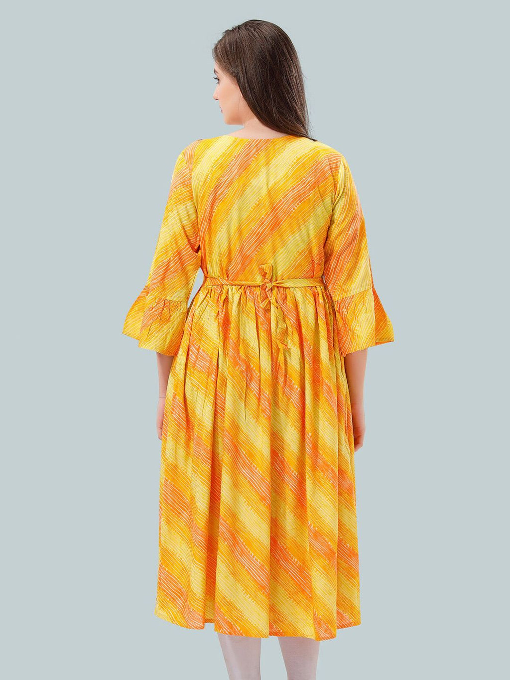 Women Leheriya Printed Bell Sleeves Maternity Kurta