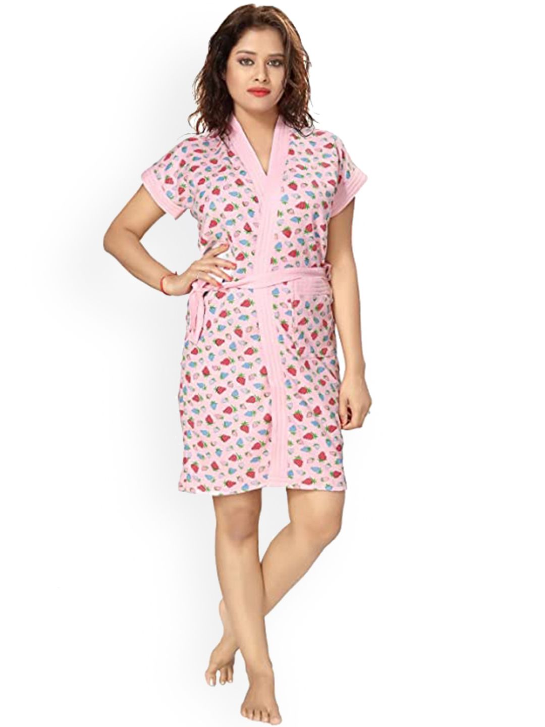 Be You Women Printed Cotton Anti-bacterial Super Soft Bath Robe With Belt
