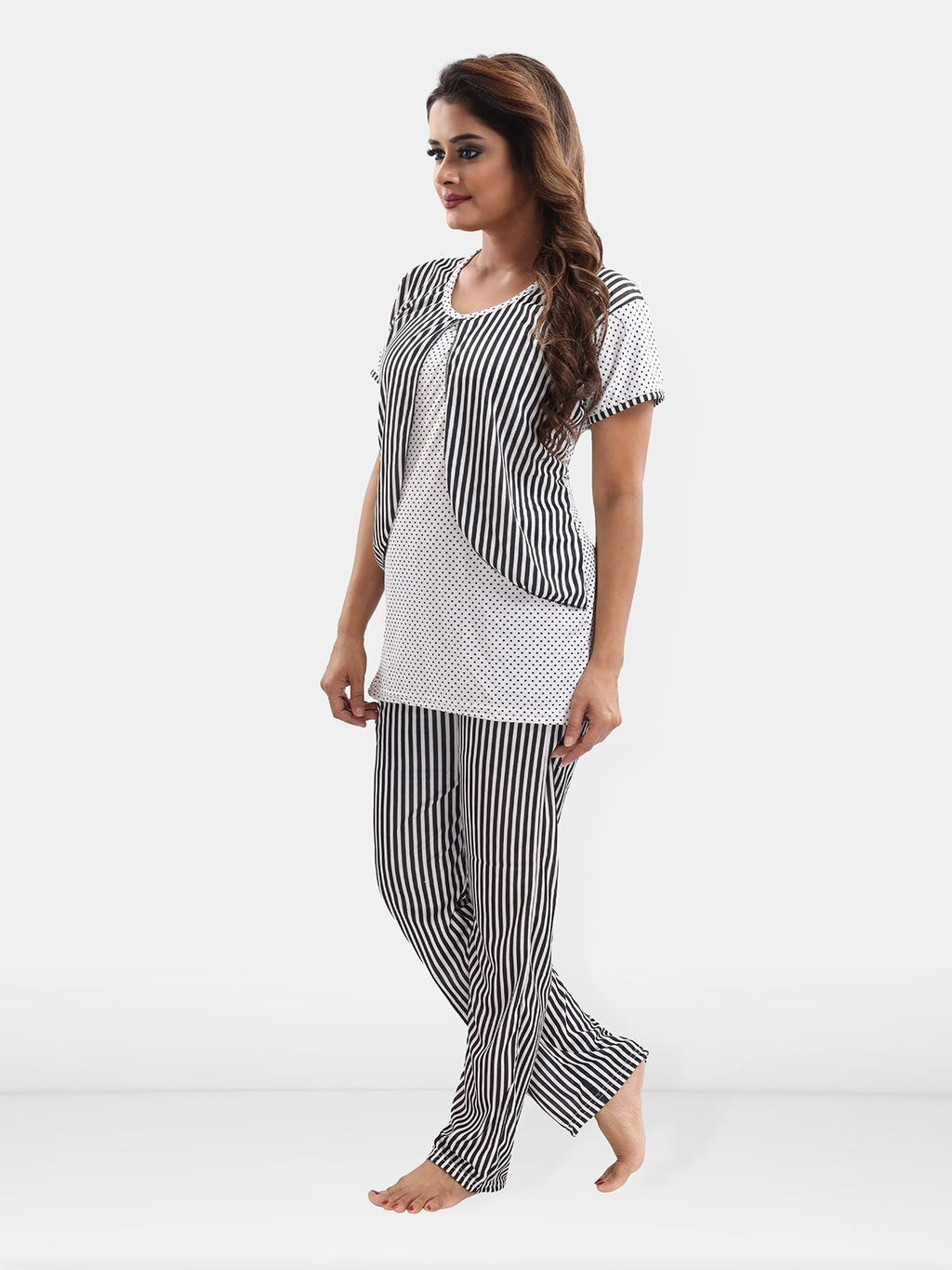 Striped Satin Night Suit