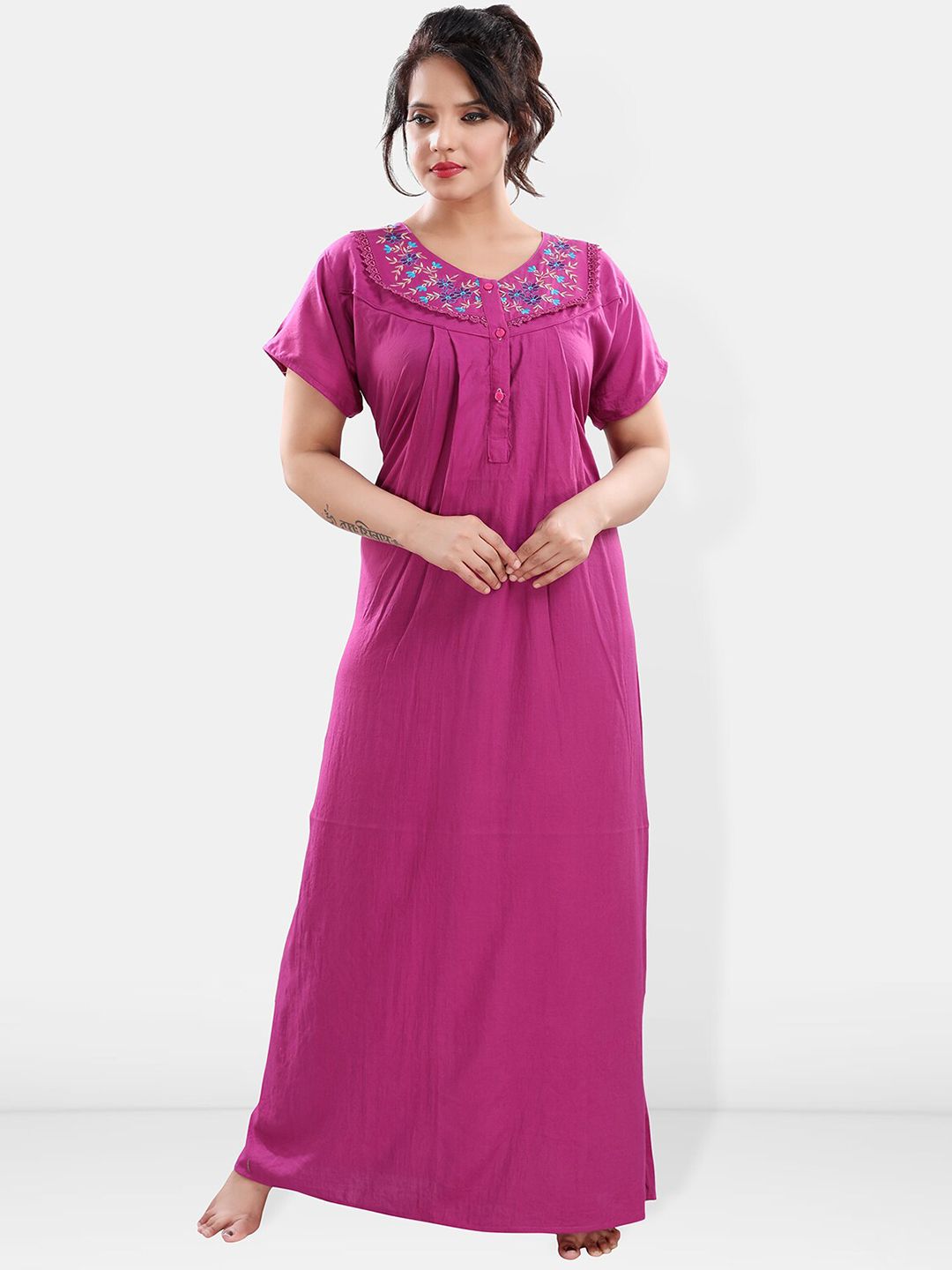 Be You Floral Embroidered Maxi Nightdress