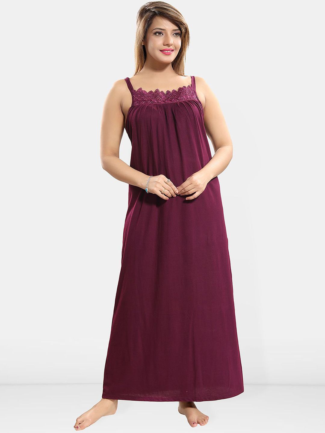Be You Lace Women Lace Cotton Maxi Nightdress