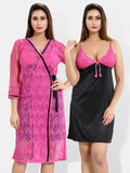 Be You Floral Lace Shoulder Straps Satin Nightdress With Robe