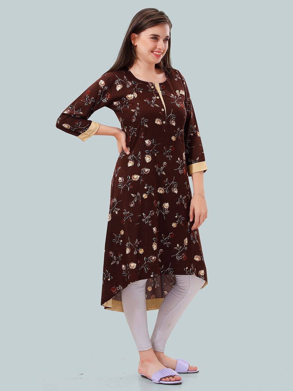 Floral Printed High Low Hem Maternity Feeding Kurta