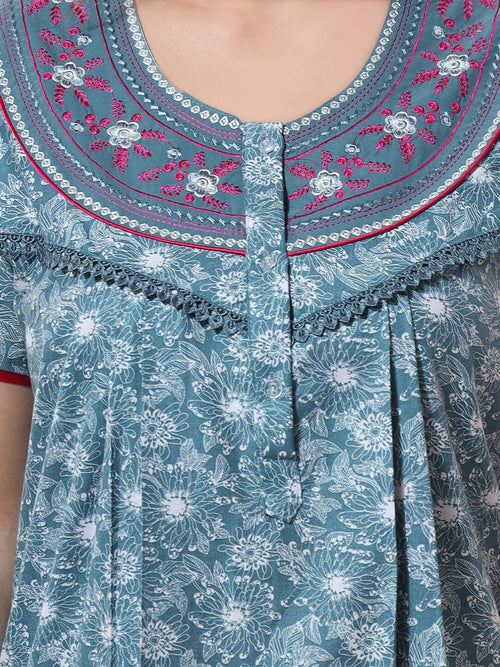 Blue Embroidered Maxi Nightdress