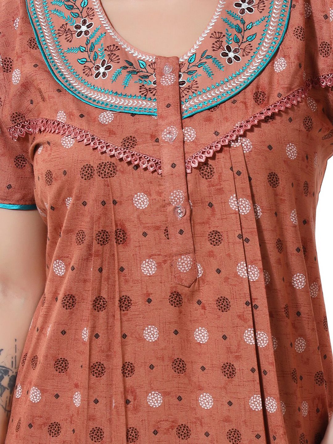 Peach-Coloured Embroidered Maxi Nightdress