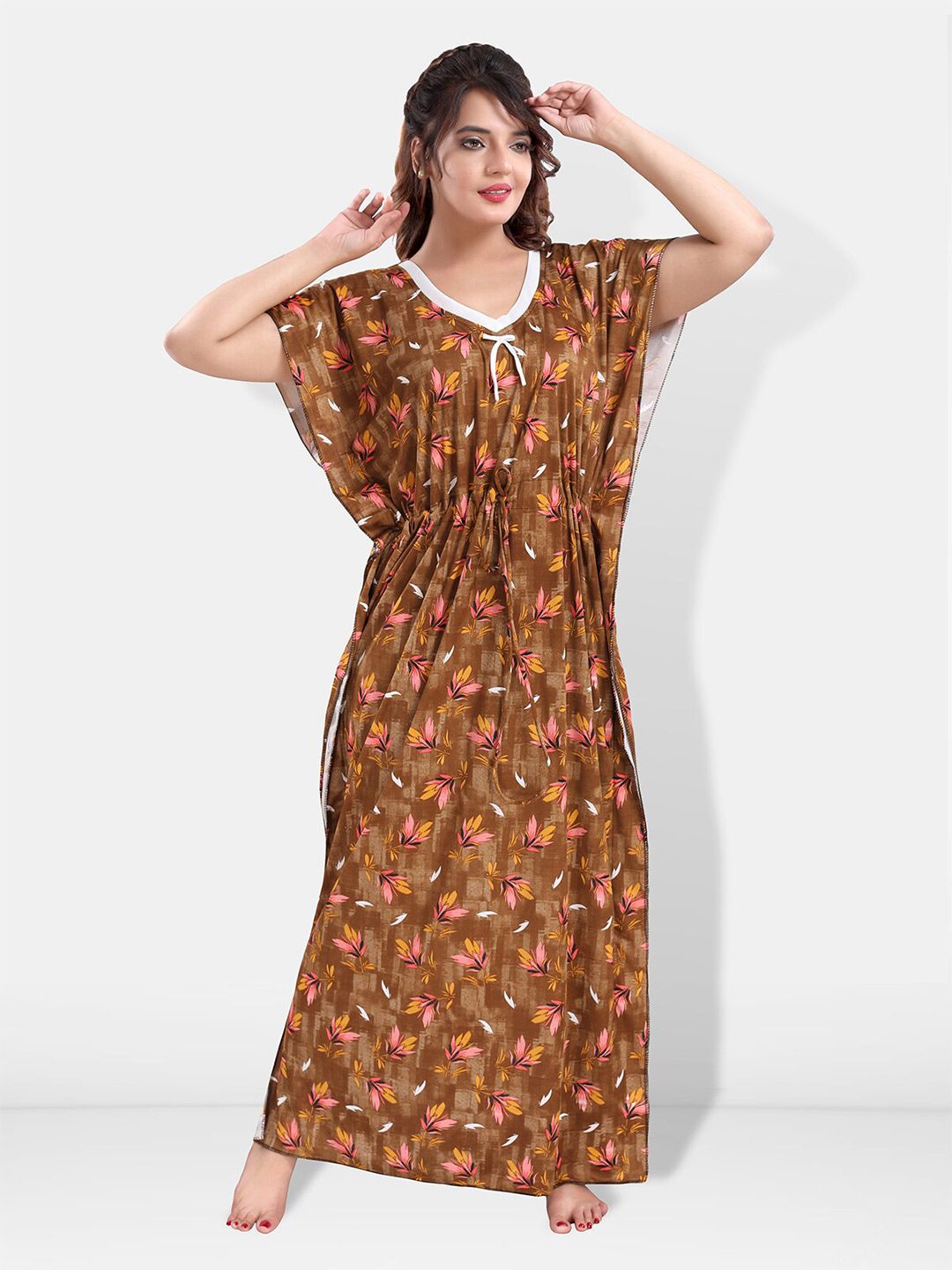 Be You Floral Printed Satin Maxi Kaftan Nightdress