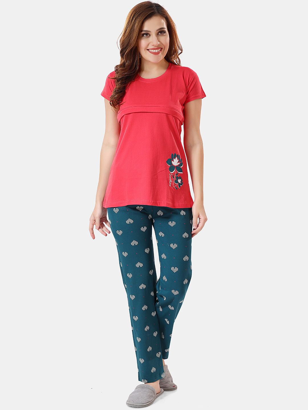 Be You Floral Printed Feeding Maternity Night Suit