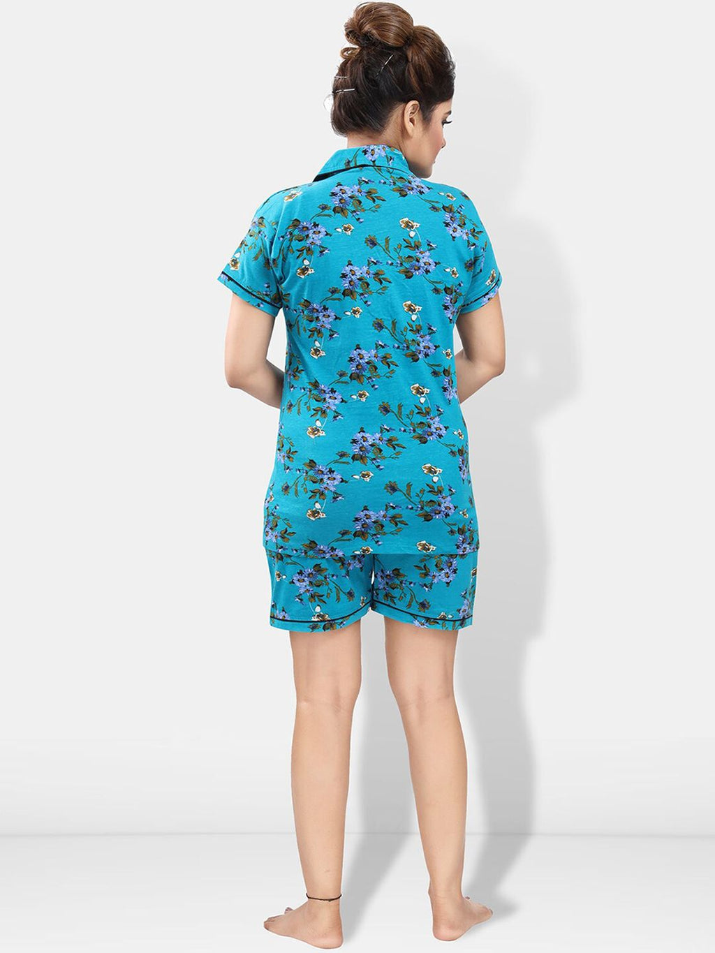 Pack Of 2 Lapel Collar Floral Printed Night Suits