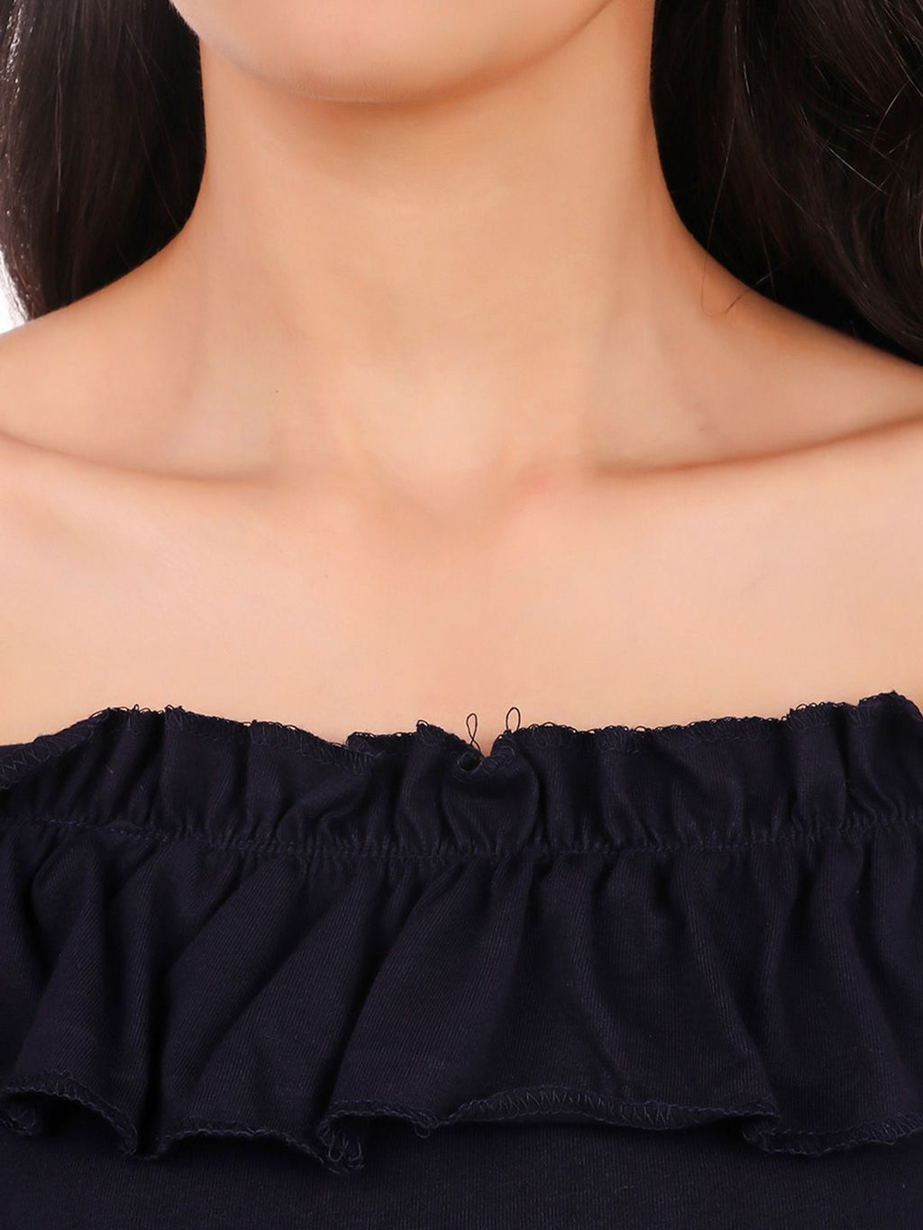 Off-Shoulder Ruffles Cotton Bardot Crop Top
