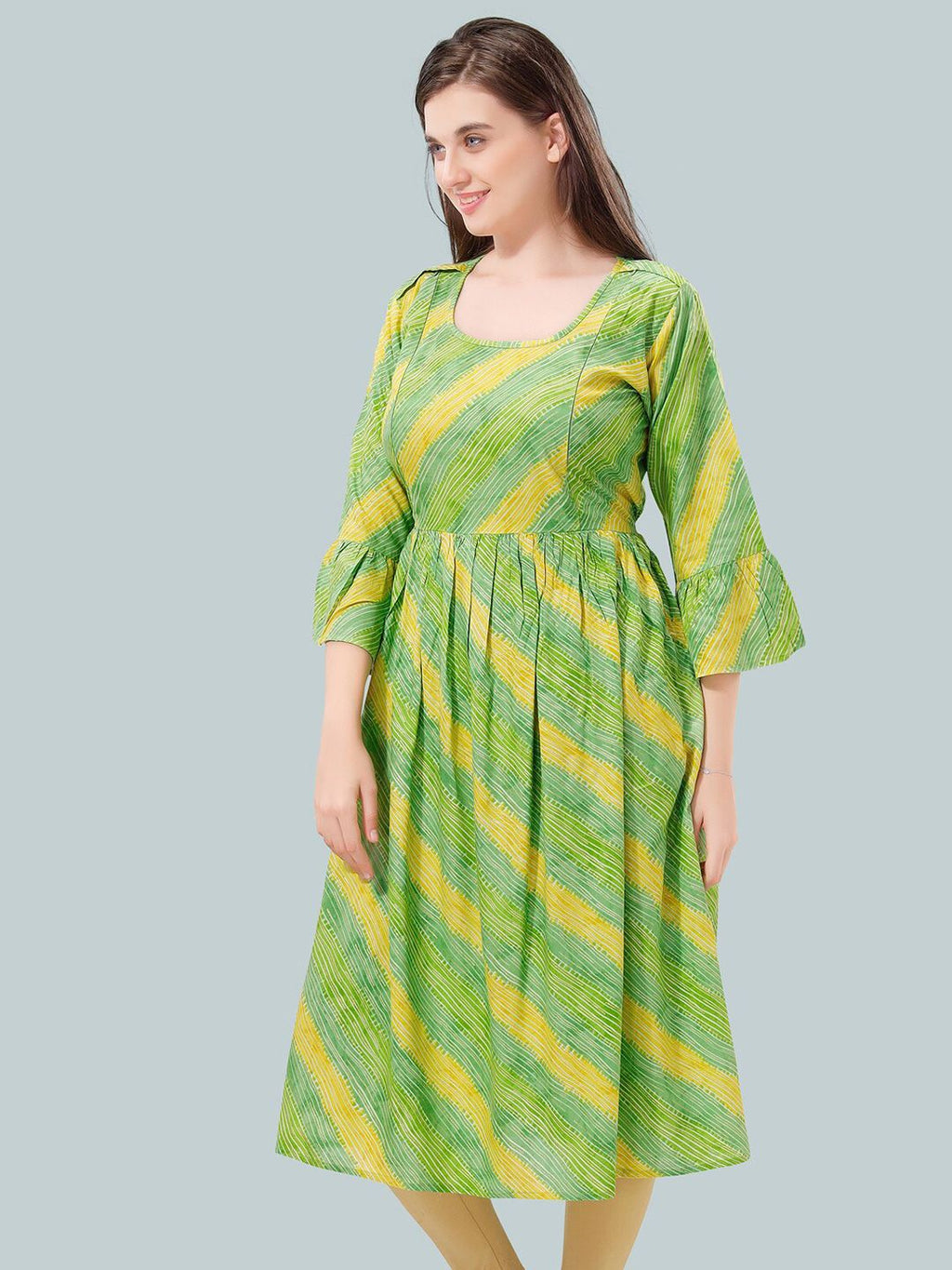 Women Striped Bell Sleeves Maternity Kurta