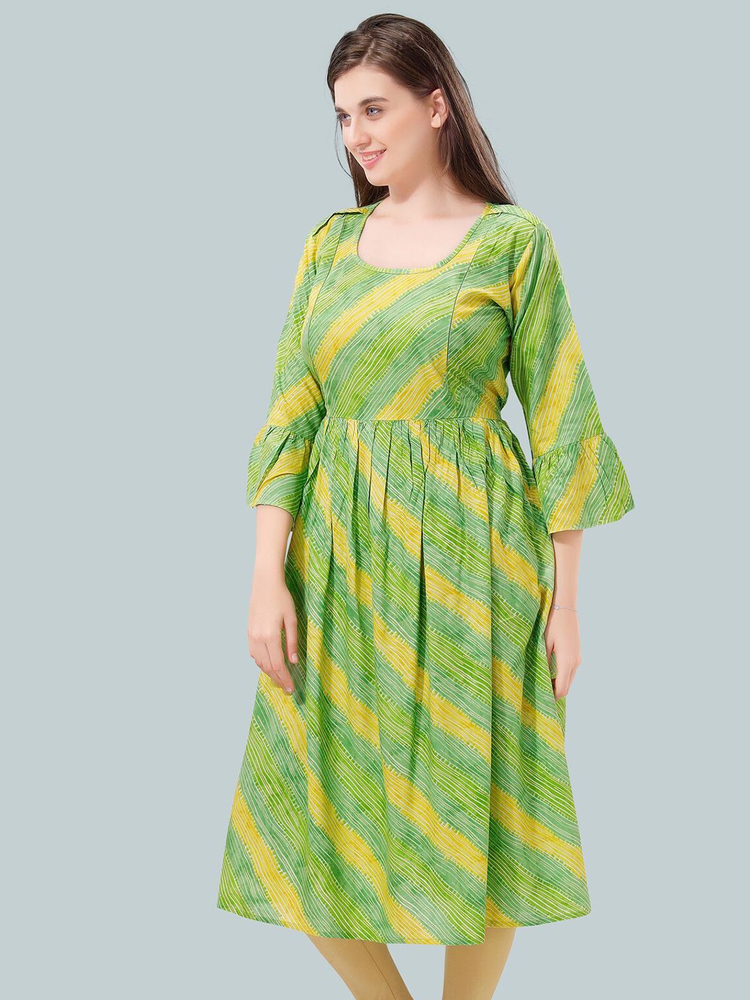 Women Striped Bell Sleeves Maternity Kurta