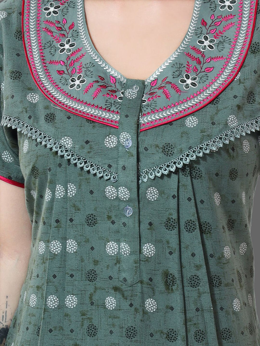 Green Embroidered Maxi Nightdress
