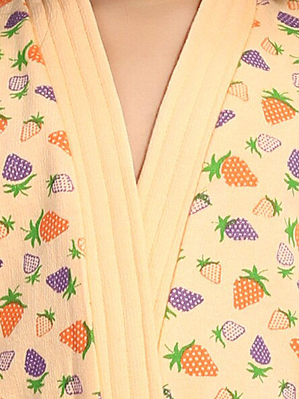 Strawberry Print Cream Conversational Cotton Drawstring Knee Length Bath Robe