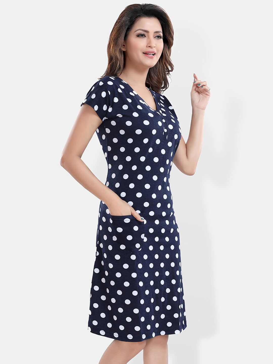 Polka Dots Printed T-shirt Nightdress