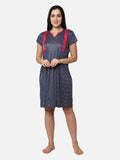 Be You Women Navy Blue Printed Maternity Nightdress