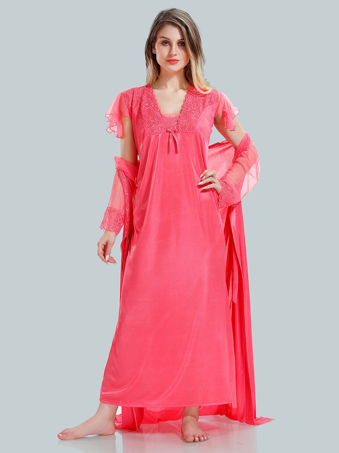 Be You V-Neck Satin Nightdress With Robe