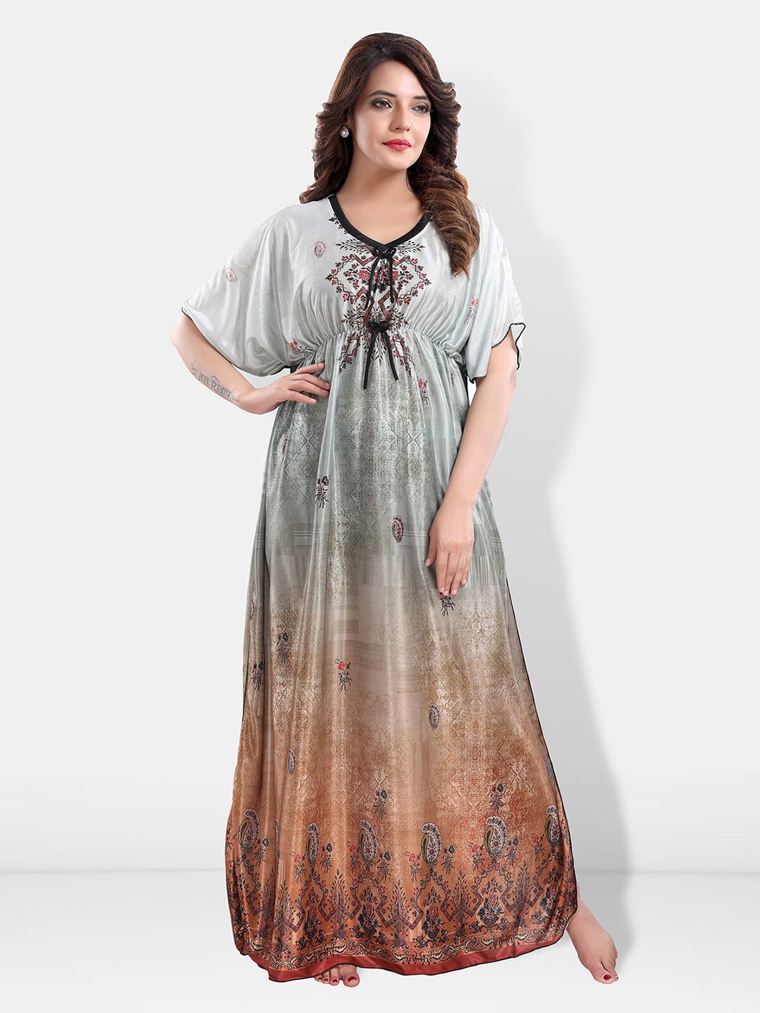 Be You Printed Satin Maxi Kaftan Nightdress